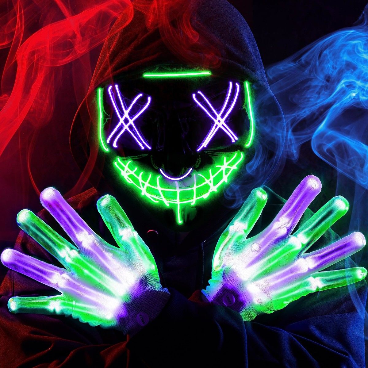 LED Gloves, Theefun Light Up Gloves with Cool Party Halloween Christmas Birthday Flashing Finger Led Gloves for Adult