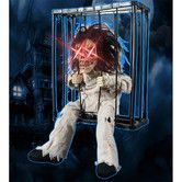 Skeleton Animated Halloween Decorations, Screaming Halloween Decor with Motion Activated & Light Sensor, Spooky Prisoner Cage with Spider Web Haunted House Decorations,Ghost with Long-hair