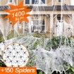 1400 sqft Halloween Spider Webs Decorations with 150 Extra Fake Spiders,Super Stretchy Cobwebs for Halloween decor Indoor and Outdoor