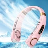 Portable Neck Fan Bladeless Air Cooling Rechargeable Personal Portable Battery Powered 5 Speeds Adjustable Digital LED Light Type-C Fast Charge Pink