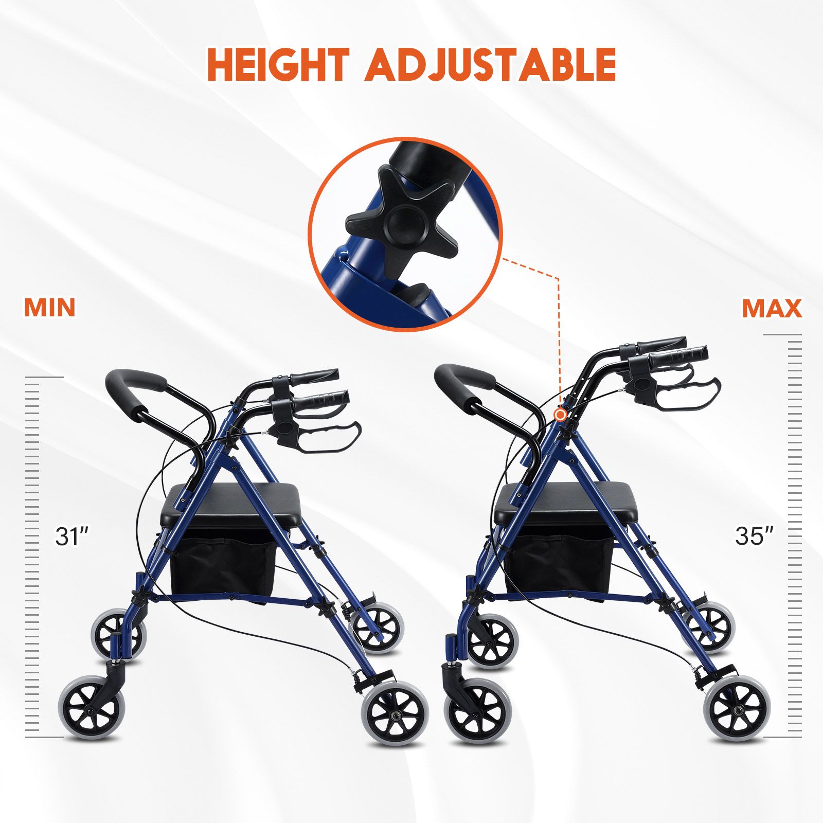 4 Wheel Rollator Walker with Seat for Seniors Lightweight Rolling ...