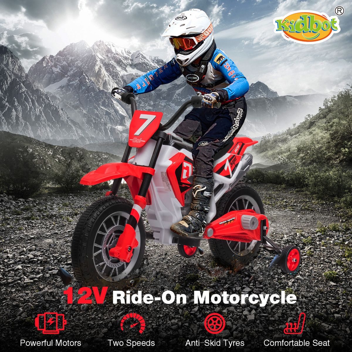Kids Off Road Ride On Toy Electric Cycle 12V Battery Powered Bike Sport Bike Pedal Bicycle Training Wheel 2 Speeds Red