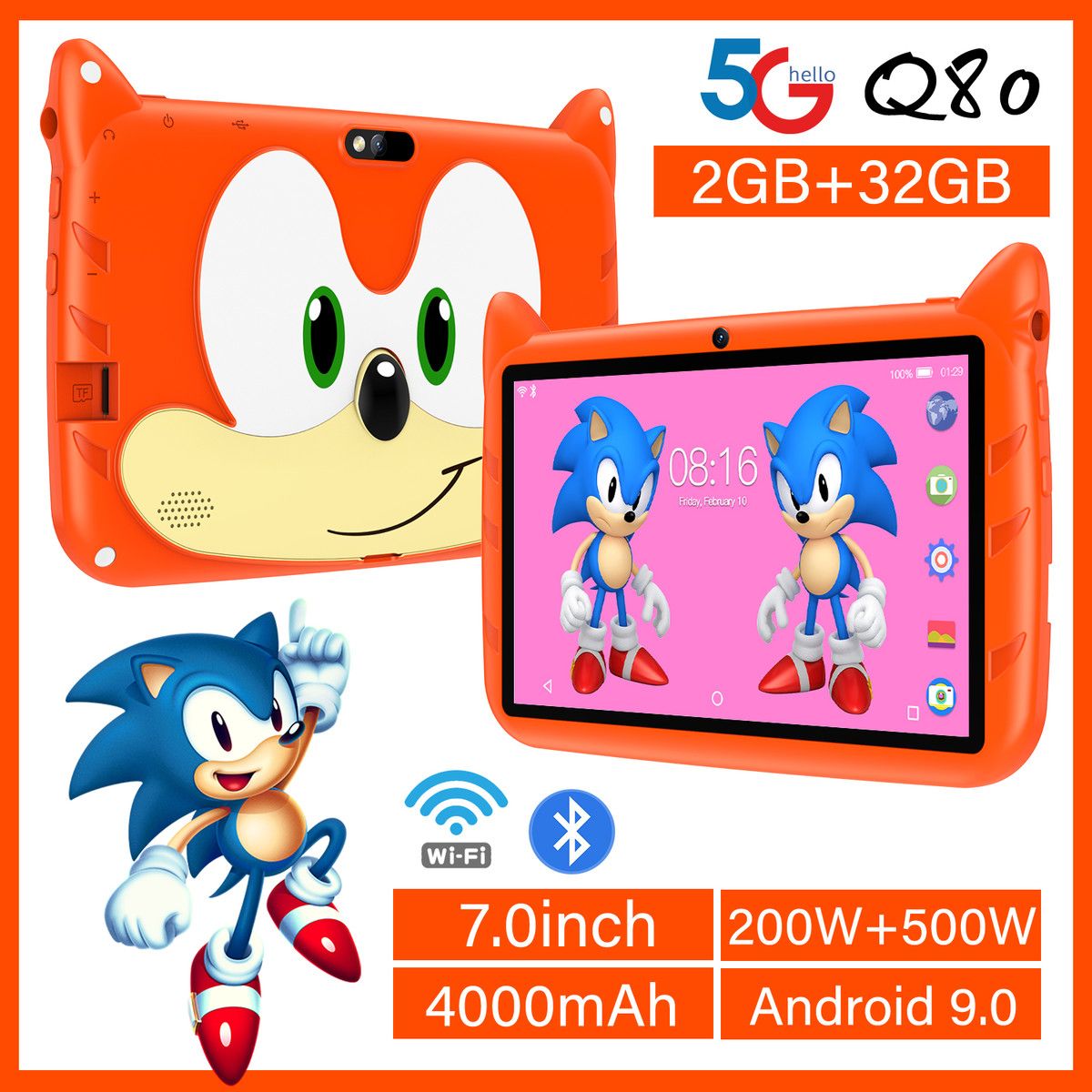 Kids Tablet 7inch Android Learning Tablet for Kids 2GB 32GB Toddler Tablet Students Educational Gift HD Color Orange