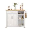 Mobile Kitchen Island Cart Trolley Bar Storage Cabinet Wine Rack Shelf Rolling Serve Utility Shelving Drawer Wood Dining Table Counter 107x46x97cm