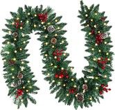 Battery-Operated 2.7m Christmas Garland with Pine Cones and Berries for Holiday Party Xmas Decor