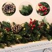 Battery-Operated 2.7m Christmas Garland with Pine Cones and Berries for Holiday Party Xmas Decor