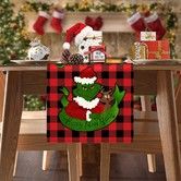 Grinch Buffalo Plaid Christmas Table Runner,Merry Christmas Winter Holiday Theme Table Decoration,Suitable for Indoor Home Party Decor 33*180cm