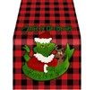 Grinch Buffalo Plaid Christmas Table Runner,Merry Christmas Winter Holiday Theme Table Decoration,Suitable for Indoor Home Party Decor 33*180cm