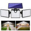 Solar Motion Sensor Light 266 LED Waterproof Luces with 3 Adjutable Head Wide Angle for Outside Garage Yard Patio