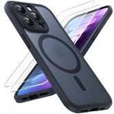 3 in 1 Magnetic for iPhone 15 Pro Case,Fit for MagSafe,Translucent Matte Back Phone Case 6.1 Inch,Black
