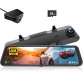 4K Rear View Mirror Camera,12Inch Smart Full Touch Screen Mirror Dash Cam Front and Rear,Backup Camera with 1080P Rear Camera,Dash Cam with WDR Camera,64GB Card