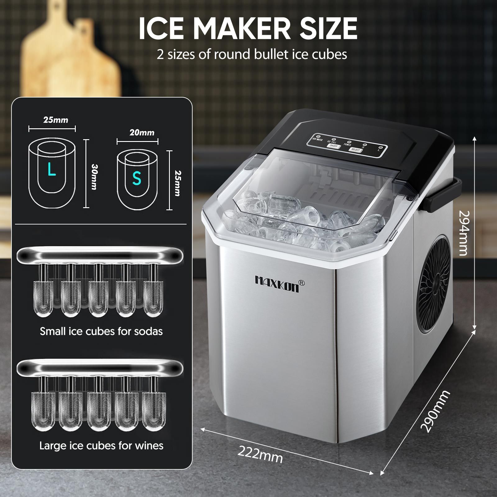 Maxkon 12kg Ice Maker Portable Cube Making Machine Freezer Countertop