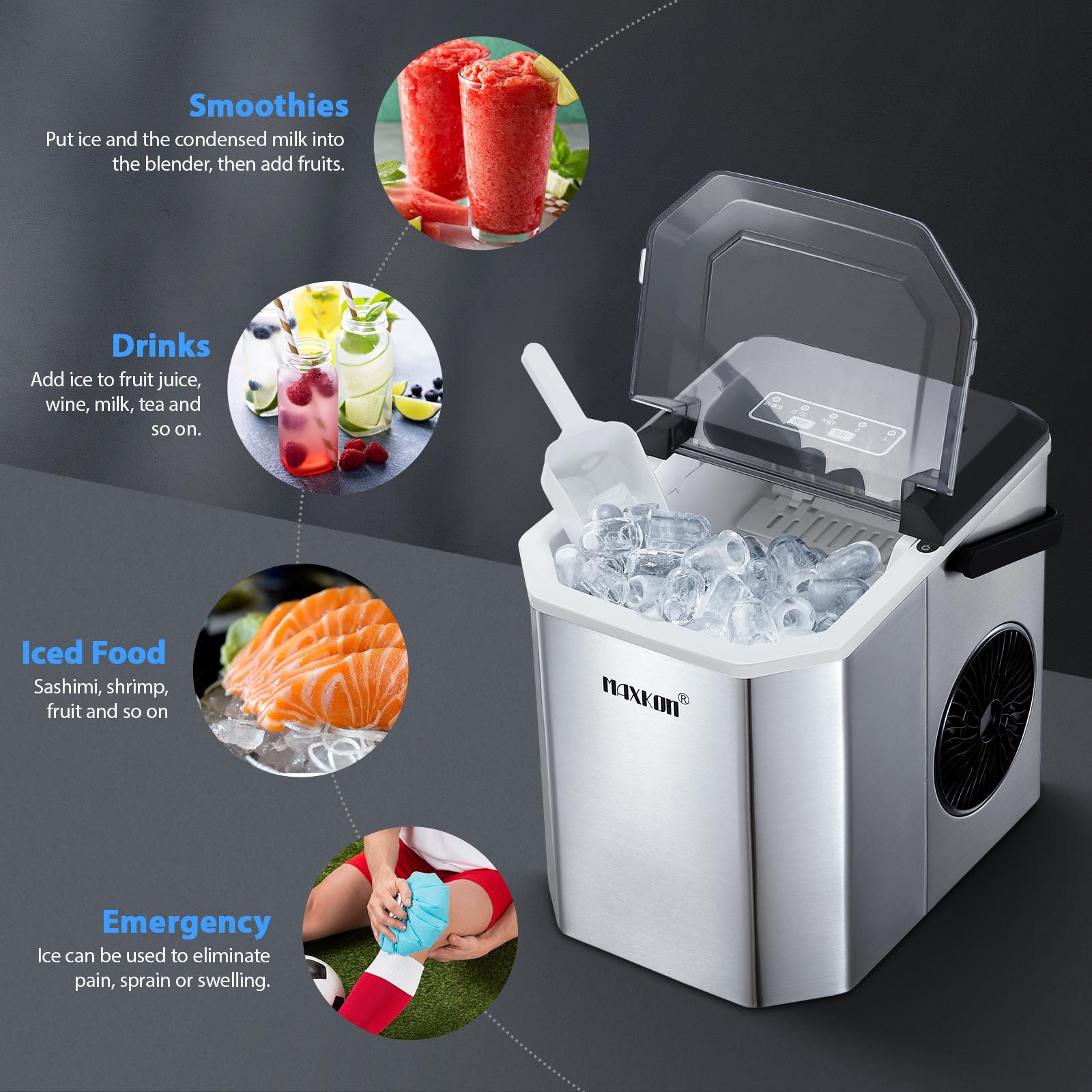 Maxkon 12kg Ice Maker Portable Cube Making Machine Freezer Countertop