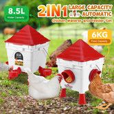 Chicken Feeder Hens Feeding 6KG 8.5L Waterer Set Automatic Food Dispense Rat Bird Proof for Poultry Rabbit With Bucket