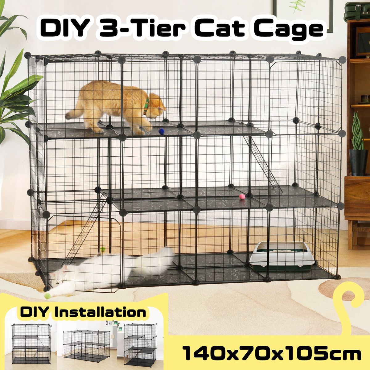 Cat Cage DIY Enclosure Pet Crate Rabbit Hutch Pet Scene Kitty Kennel Bunny Ferret Home Playpen Detachable Metal Wire