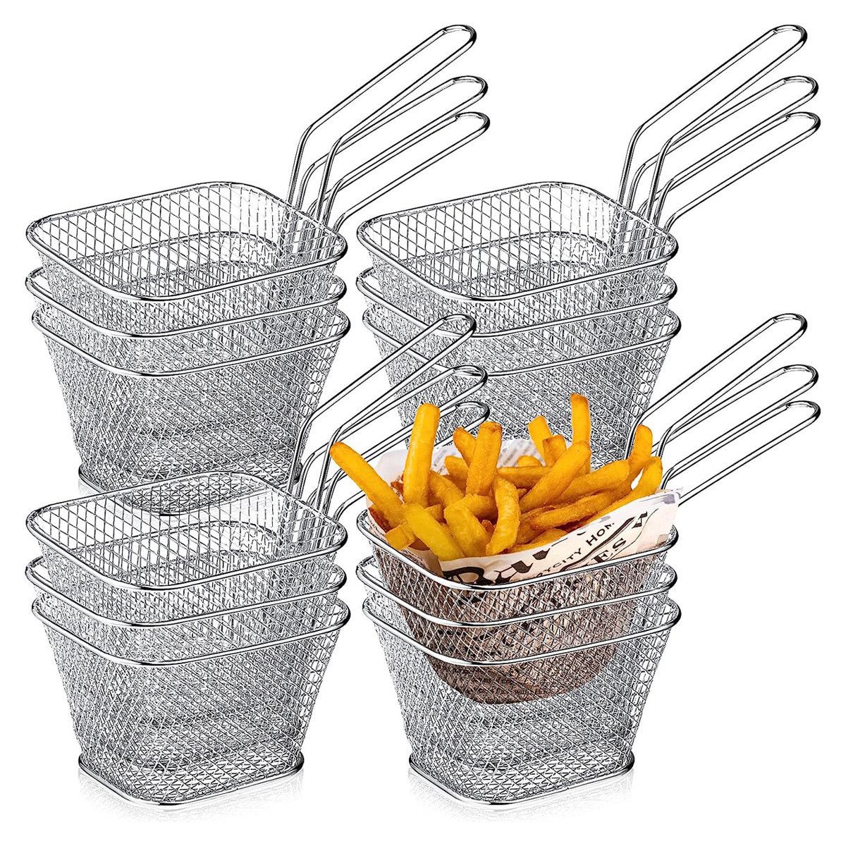 12 Pcs Square Fry Basket with Handle Baskets Net Potato Cooking Tool for Table Serving Oil Residue Filtration