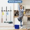 Mop Broom Holder Wall Mount, Laundry Organizer Storage Tool Wall Hanging with 5 Racks 4 Hooks Stainless Steel Tool Hanger for Home Kitchen