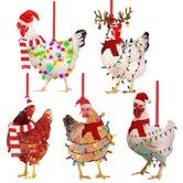 5pcs Acrylic Christmas Chicken Ornament Funny Rooster Hens with Scarf Decor Tree Hanging Ornaments Christmas Decorations for TreeCar Pendant