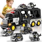 Police Truck Toys Friction Power Emergency Vehicle Carrier 5in1 Car Play Set Rescue Adventure Fun Gift Kids Ages 3+