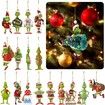 18pcs Christmas Tree Decoration Pendant Cute Acrylic Green Hair Monster Christmas Ornament Christmas Tree Decoration