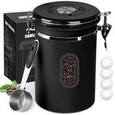 1800ML Airtight Coffee Canister with Date Tracker Transparent Window,22.8OZ Coffe Beans Storage with 30ML Measure Spoon&4 co2 Valve,Kitchen Food Storage Container (Black)
