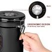 1800ML Airtight Coffee Canister with Date Tracker Transparent Window,22.8OZ Coffe Beans Storage with 30ML Measure Spoon&4 co2 Valve,Kitchen Food Storage Container (Black)