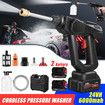 24V Cordless Pressure Washer Electric High Power Cleaner for Car Wall Driveway Patio Outdoor Watering Spray Gun 6000mAh Battery 5M Water Hose