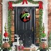 Christmas Door Sign Grich Decor - Merry Christmas Wall Decor - Wooden Door Hangers Wreath with Bow for Christmas Decorations Indoor Party