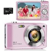 48MP Point and Shoot Digital Camera with Macro Mode,1080P HD Compact Digital Camera with Flash 16x Zoom Anti Shake Small Digital Camera 32GB SD Card (Pink)