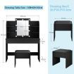 Modern Dressing Table Makeup Desk Vanity Table Stool Set with LED Lights Mirror Drawers-Black