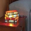 Stained Glass Stacked Books Lamp Reading Nook Lighting Vintage Table Lamp for Bedroom