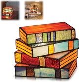 Stained Glass Stacked Books Lamp Reading Nook Lighting Vintage Table Lamp for Bedroom