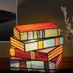 Stained Glass Stacked Books Lamp Reading Nook Lighting Vintage Table Lamp for Bedroom