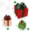 Set of 3 Lighted Gift Boxes Christmas Decorations 60 LED Red Green and Blue Stripe Pre-lit Present Boxes, Christmas Home Gift Box Decorations