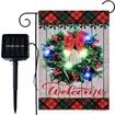 Solar Power Lighted Christmas Welcome Wreath Garden Flag with Lights- Solar LED Burlap Welcome Sign Small Garden Flags Banner 45x30cm