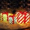 Set of 3 Lighted Gift PVC Boxes Christmas Decorations 60 LED Red Green and Blue Stripe Pre-lit Present Boxes Christmas Home Gift Box Decorations