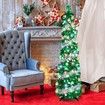 Christmas Tree 1.5m 50 Colour Lights Artificial Pop Up Collapsible Tinsel Home Party Indoor Outdoor Festive Decoration Green Silver