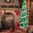Christmas Tree 1.5m 50 Colour Lights Artificial Pop Up Collapsible Tinsel Home Party Indoor Outdoor Festive Decoration Green Silver
