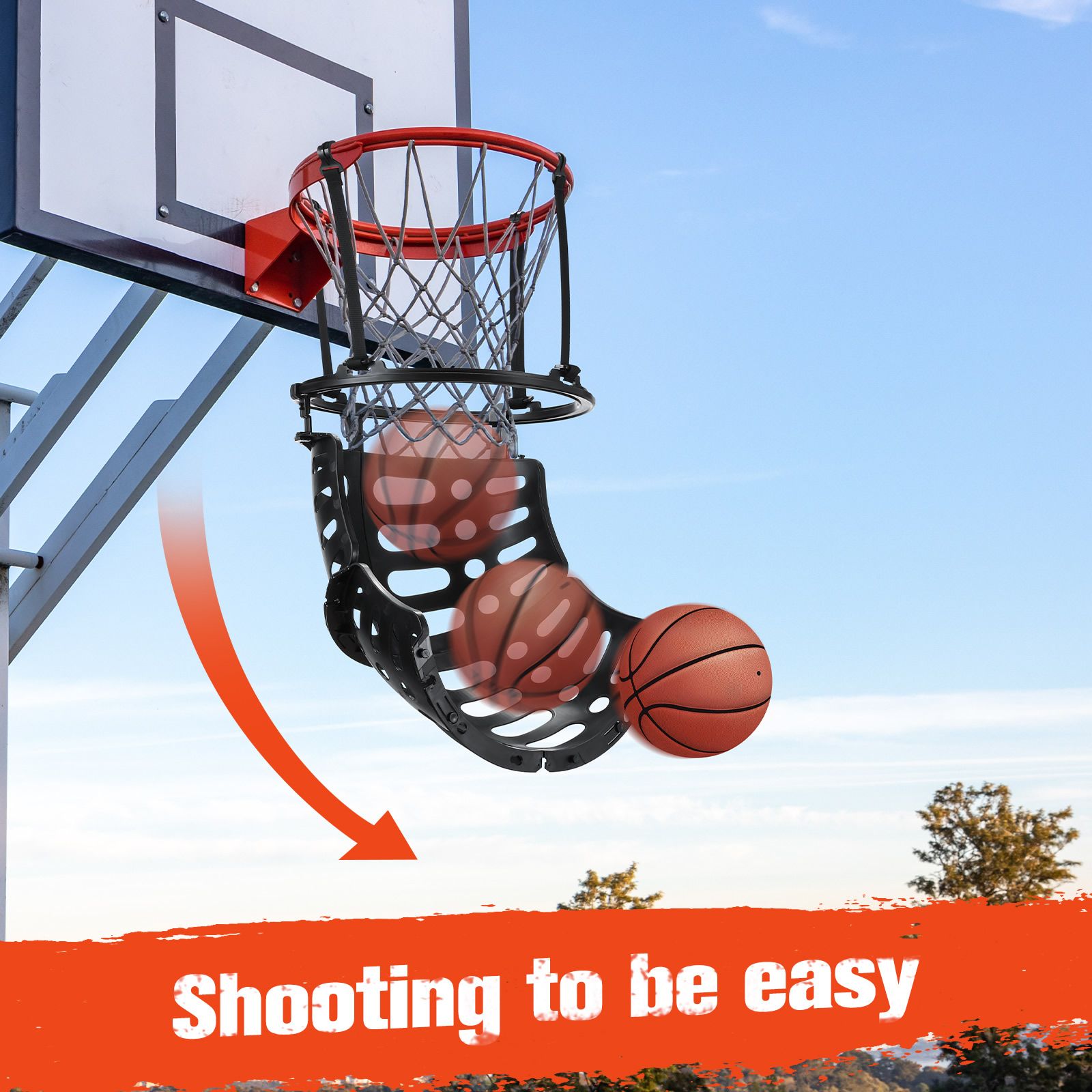 Basketball Ring Hoop Ball Returner Rebounder Return System Attachment