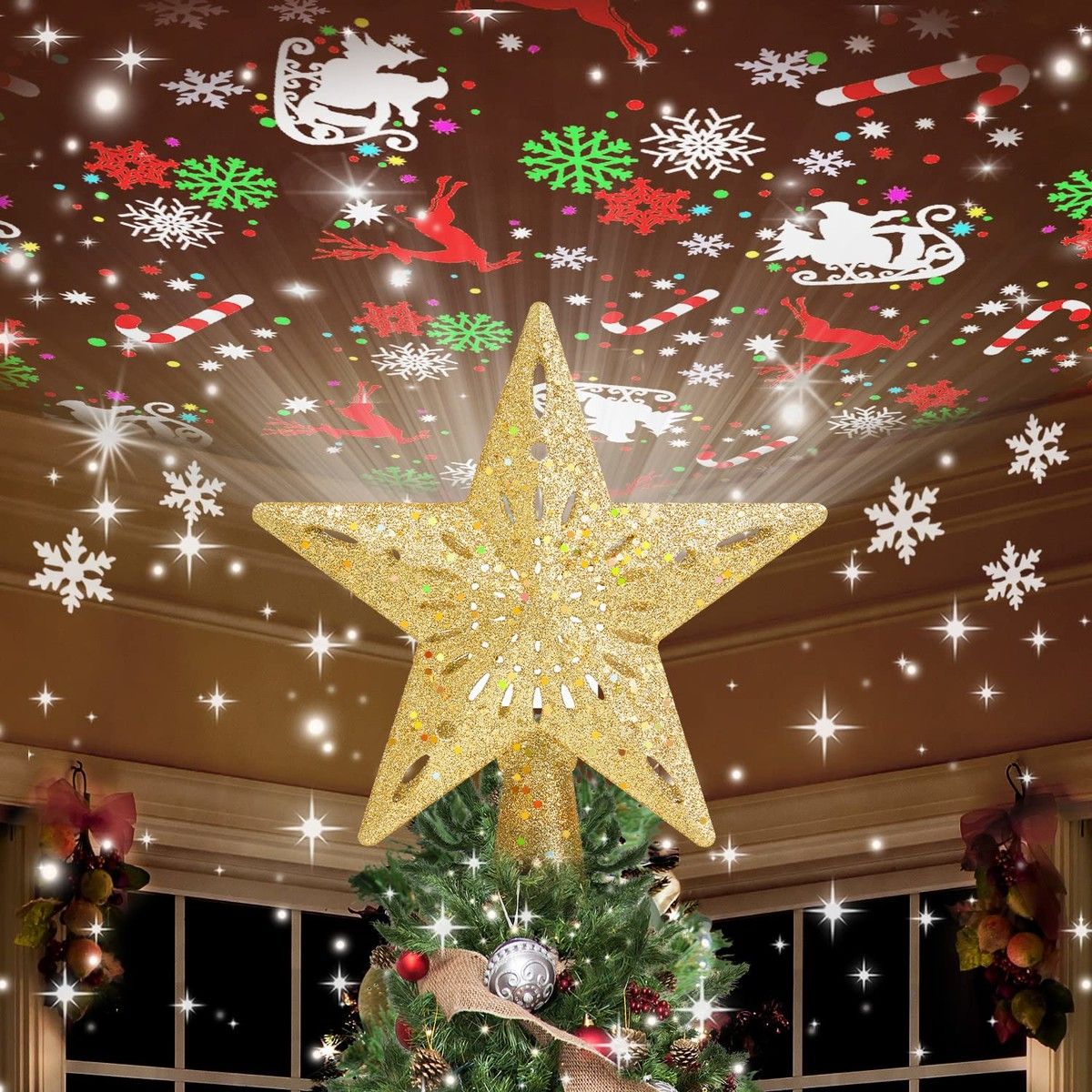 Christmas Tree Topper Lighted with 6 Projection Modes,Christmas Star ...