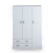 White Wardrobe Cabinet Wood Bedroom Clothes Storage Organiser Cupboard 3 Doors 2 Drawers
