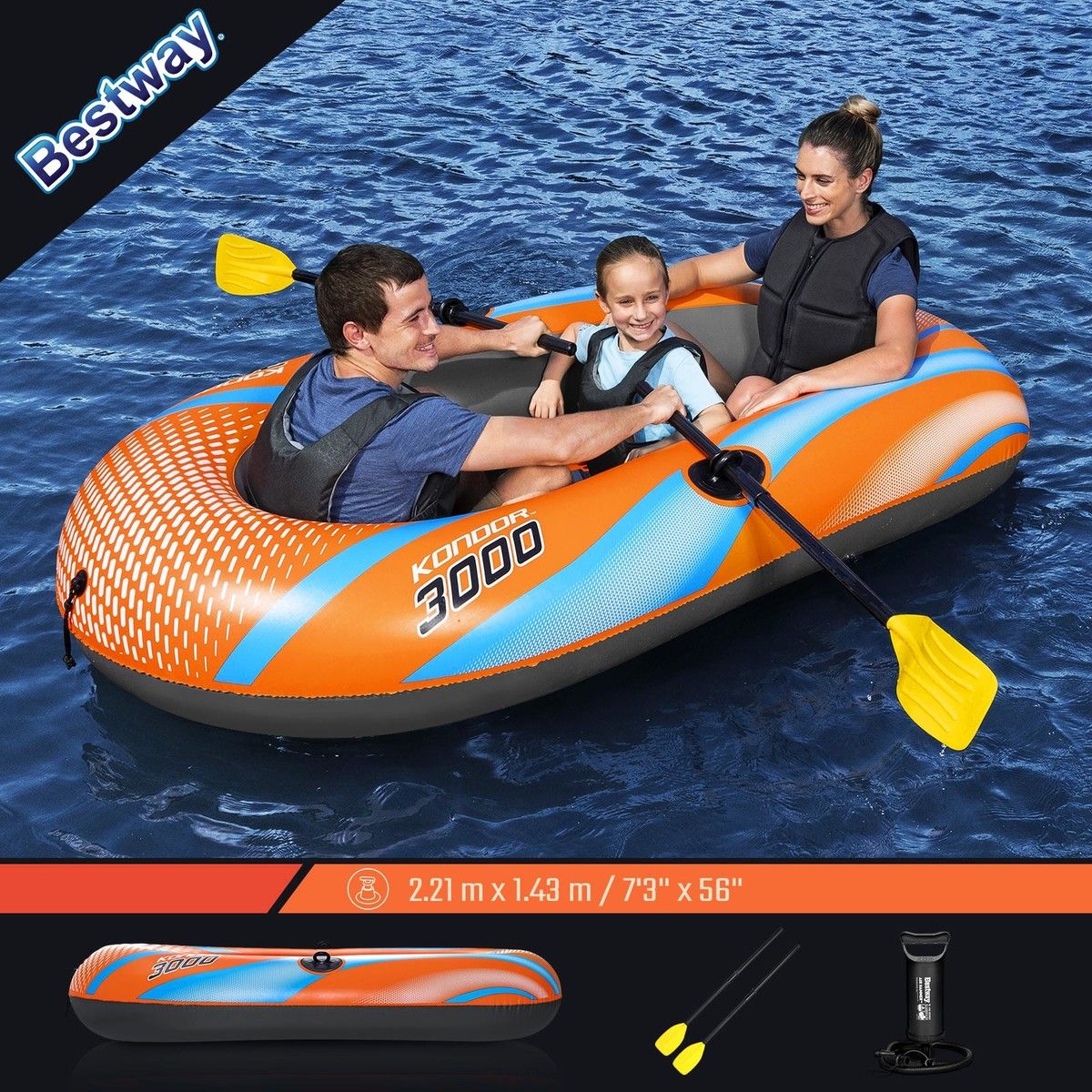 Bestway Inflatable Boat Blow Up Fishing Rowing Rafting Paddling Water Sport Floating Raft Air Diving River Canoe with Oars Hand Pump