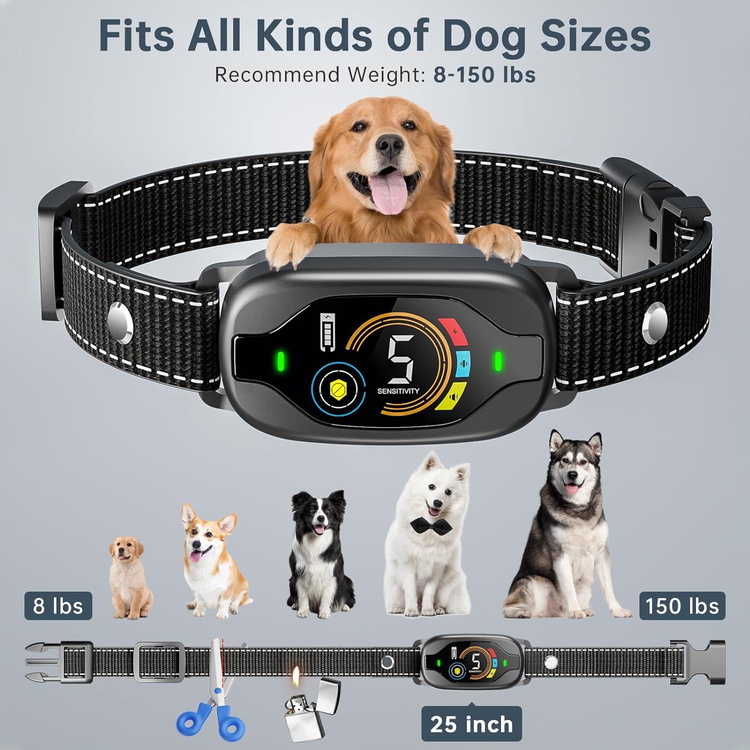 Smart Dog Bark Control Collar, Rechargeable Pet Safe Anti Barking Dog