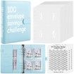 100 Envelopes Challenge Binder,A5 Money Saving Budget Binder with Cash Envelopes - Savings Challenges Book to Save 5,050 Dollars (Blue)