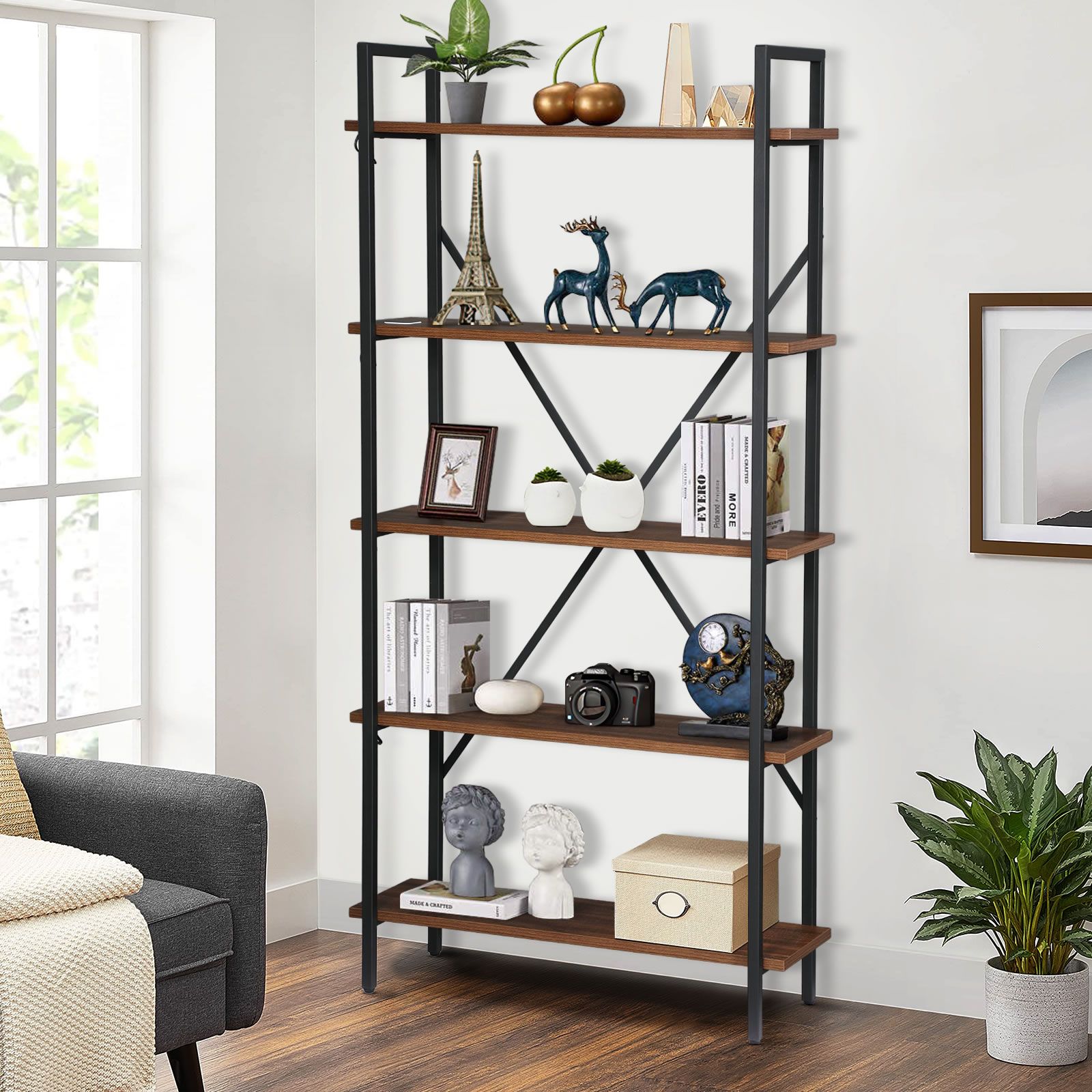 LED Bookcase Bookshelf Storage Rack Lighted Display Shelves Ladder ...