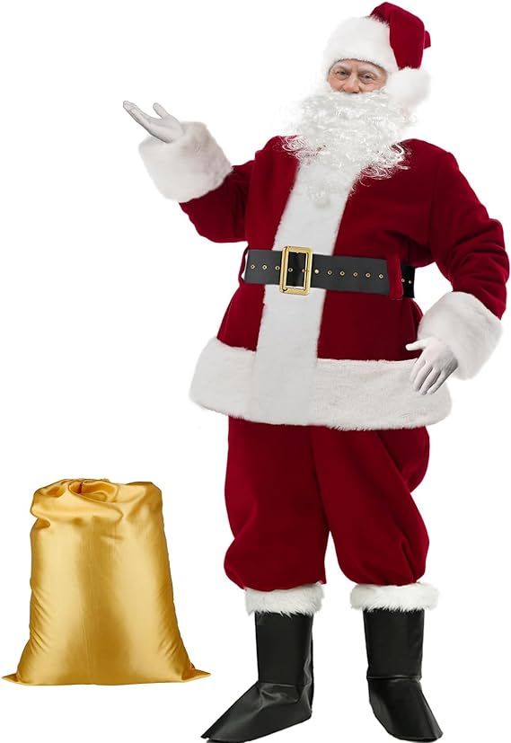Men’s XL Santa Claus Costume 9 Piece Christmas Santa Suit