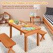 Kids Sand and Water Table Picnic Chairs Outdoor Wooden Bench Adjustable Umbrella Children Play Station Storage Playset Furniture Activity Center