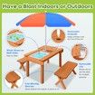 Kids Sand and Water Table Picnic Chairs Outdoor Wooden Bench Adjustable Umbrella Children Play Station Storage Playset Furniture Activity Center