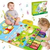 Piano Mat Musical Drum 3in1 Educational Toys Kids Animal Touch Play Blanket Early Learning Sticks Ages 3+ Fun Activity