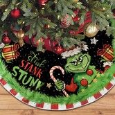 48 Inch Grinch Christmas Tree Skirt Red and Green Plaid Xmas Holiday Party Decor